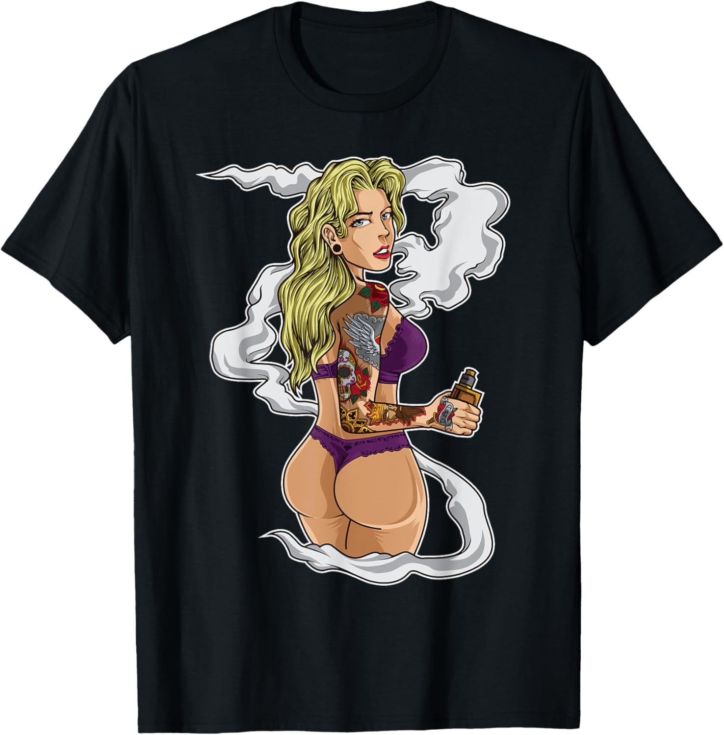 Vaping Shop - Camiseta gráfica tatuada Vaping Girl, camiseta